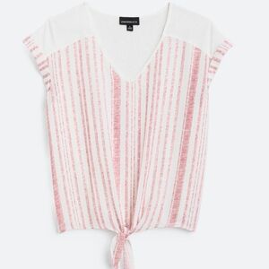 FORTUNE + IVY Clarese Tie Front Mixed Material Top